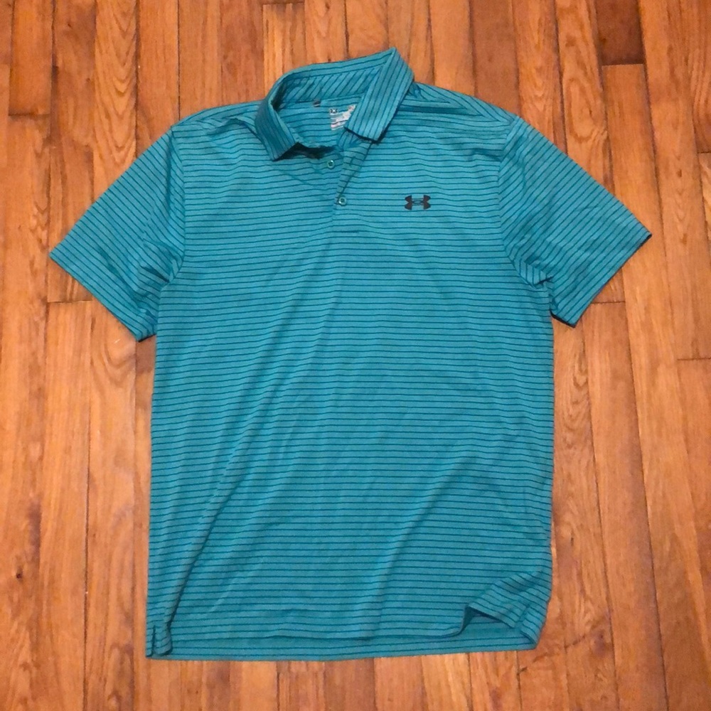 Green and blue stripped polo